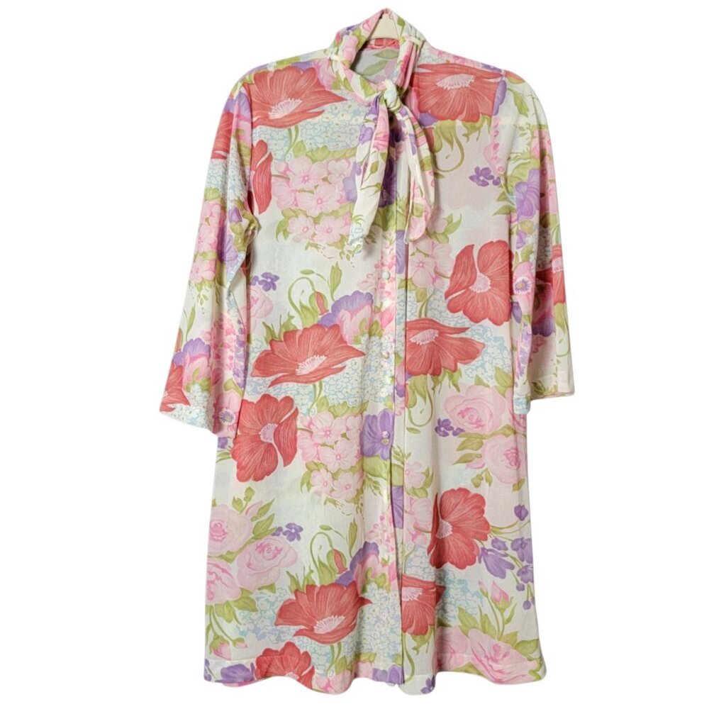 VTG Van Raalte 1960s Floral Neck Tie Nightgown Nylon USA Retro Lingerie Small